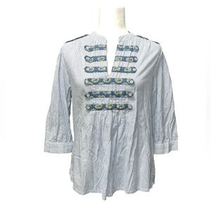 APRIL CORNELL Stripes Down Cotton 3/4 Sleeve Blouse